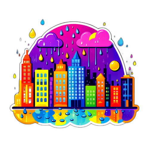 बारिश में रंगीन शहर