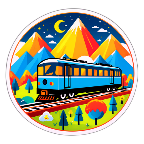 Стикер с поездом и ярким пейзажем