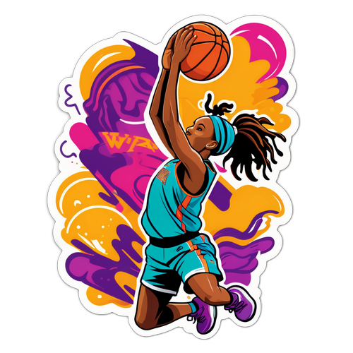 Makulay na Sticker ng mga Manlalaro ng WNBA na Nagtatangkang Makapag-Dunk