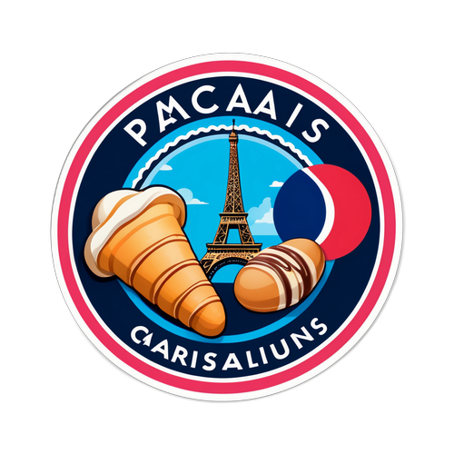 מדבקה המשלבת את הלוגו של PSG עם מאכלים פריזאיים מפורסמים