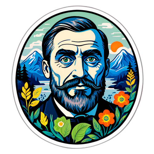 Portrett av Nikolai Astrup med naturelementer