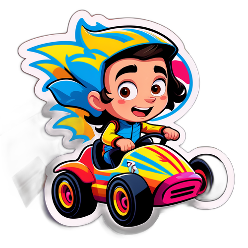 Wesołe naklejki z Parkerem Wardley'em jako kreskówkowym kierowcą wyścigowym