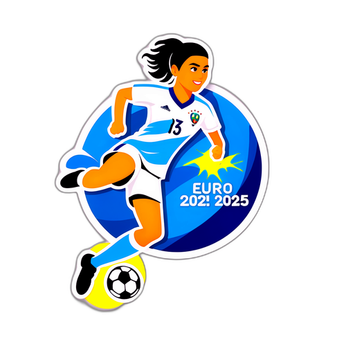 Dynamische sticker van een vrouwelijke voetballer in actie