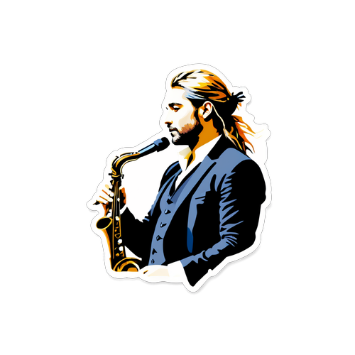 Sticker mit David Garrett auf der Bühne, umgeben von Noten