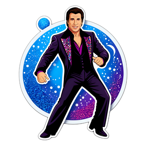 John Travolta Danse Sticker med Disco Elementer