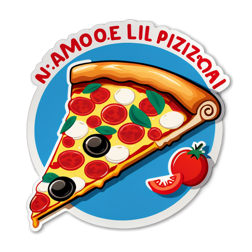 Sticker Seru: Simbol Cinta Napoli dengan Logo dan Irisan Pizza, "Amore per il Calcio!"