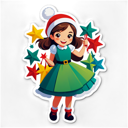 Ein lebhaftes Design eines Mädchens, das Papiersterne schneidet und Weihnachtsfreude verbreitet