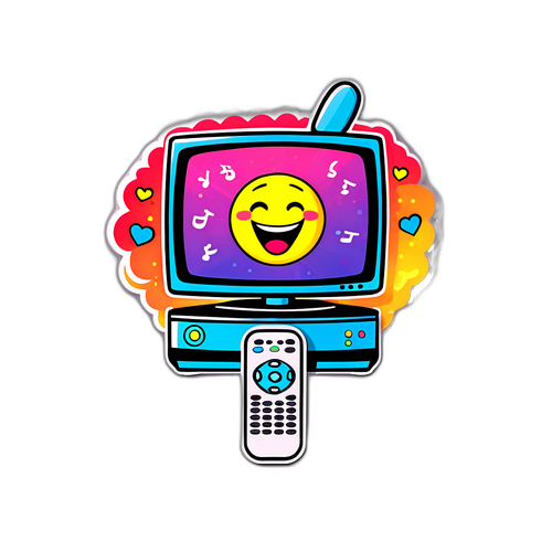 מדבקה יצירתית של קשת 12 - טלוויזיה עם סמלים של צחוק ושמחה