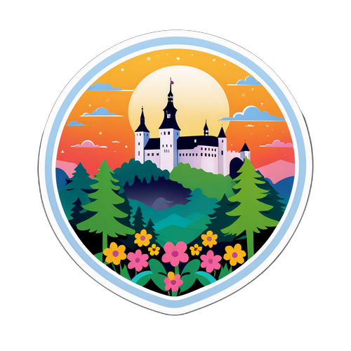 Ljubljanas berömda slott med en magisk solnedgång