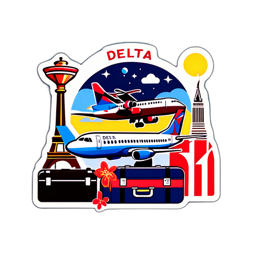 Stiker Ceria Delta Airlines Bertema Perjalanan Retro