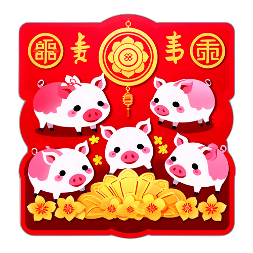 社区春季节日红包与猪的贴纸