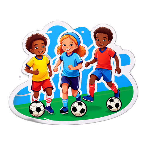 Яскравий наліпка з дітьми, які грають у футбол