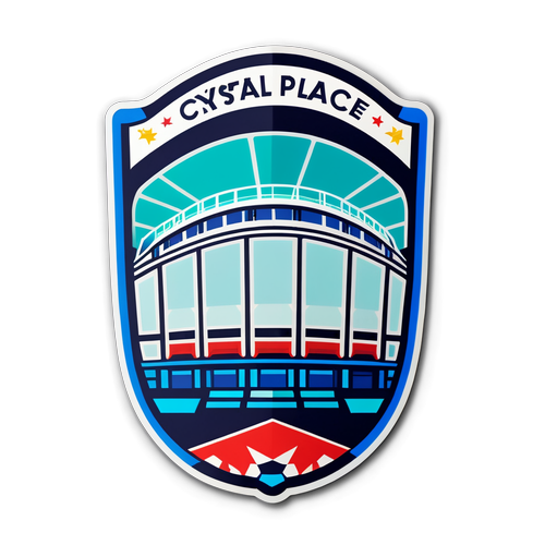 Sticker cu o formă de sticlă stilizată a unui stadion cu numele Crystal Palace și Liverpool în mijloc