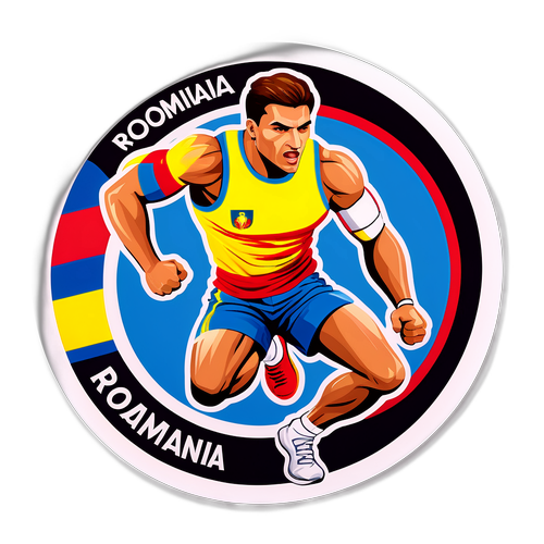 Sticker cu un atlet român în acțiune