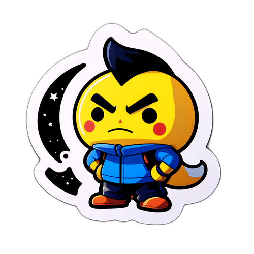 Una pegatina de Maurizio Mariani, que presenta una ilustración moderna de su personaje favorito