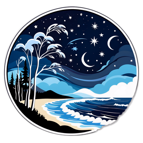 微風輕拂白樺森林的夜海