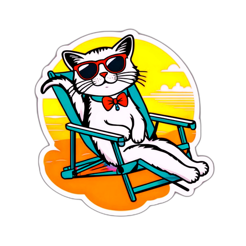 Ilustração de um gato estiloso na praia