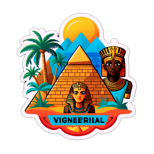 이집트 피라미드와 나이지리아 문화 아이콘의 조합 스티커