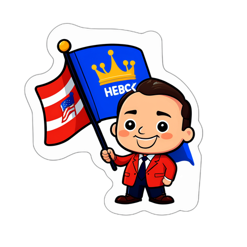 Schattige cartoon van een gouverneur met een vlag