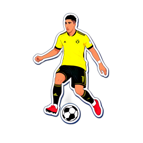 Minimalist klistermärke av Hakimi när han tar ett straffskott