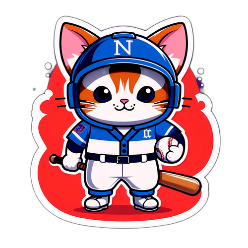 可愛い猫が野球選手のユニフォームを着たイラスト