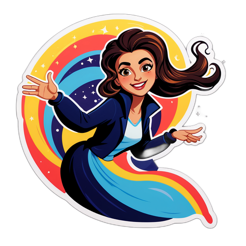 En kunstnerisk tolkning av Isabel Raad med flott hår som sveiper som en komet