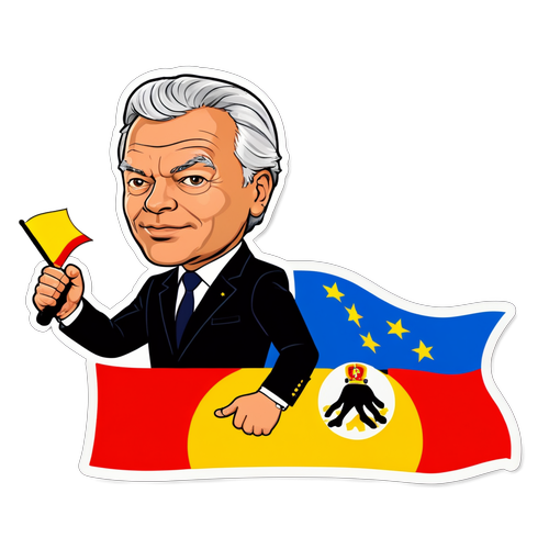 Sticker van een cartoonversie van Didier Reynders