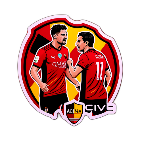 Nálepka s emocemi mezi AS Řím a AC Milán na fotbalovém stadionu