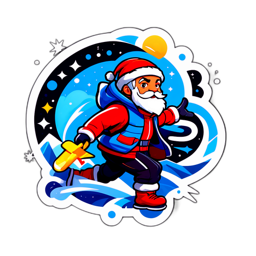 Modern Sanat Tarzında Dinamik Noel Baba Sticker'ı