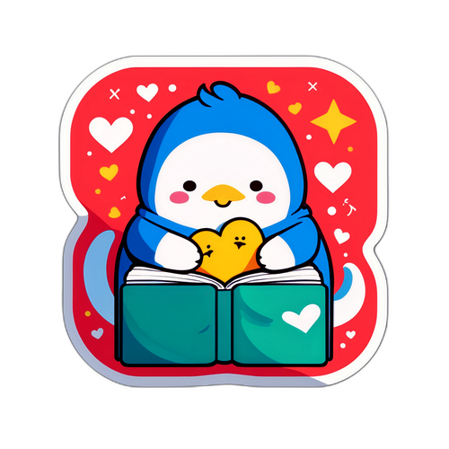 心温まる本とペンギンのイラスト