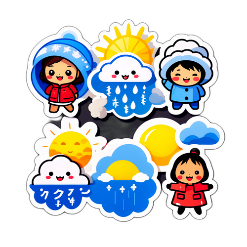 東京の天候を表現するキャラクターたち