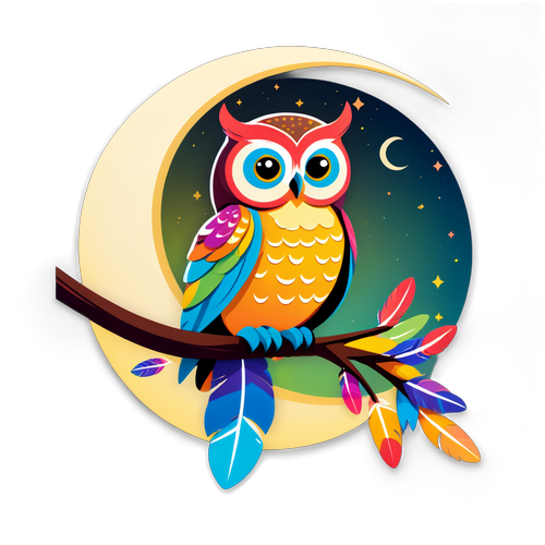 Whimsical Owl on a Crescent Moon