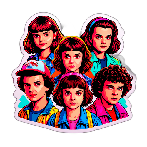 Retro Sticker van Hoofdpersonages uit Stranger Things