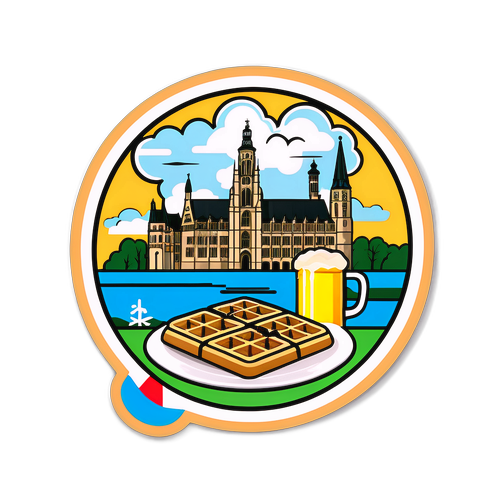 Sticker culturel belge : Gaufres, bière et paysages emblématiques