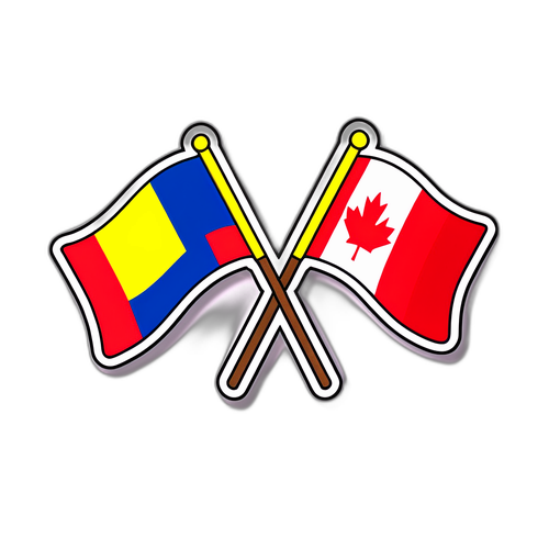 Diseño de una pegatina con las banderas entrelazadas de Colombia y Canadá