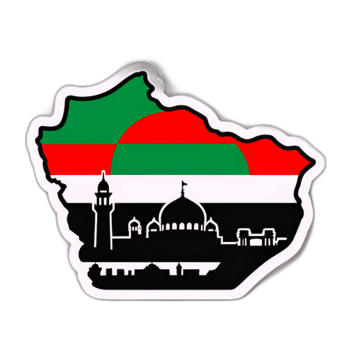 Klistermärke med Iraks flagga och kända landmärken