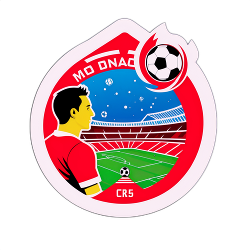 Ilustrație jucător Monaco și Rennes într-un moment epic de meci, cu un stadion futurist