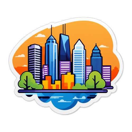 Sticker von DerStandard mit modernem Stadtbild