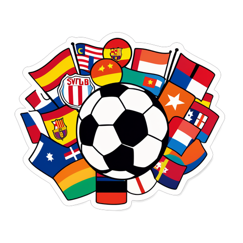 Sticker ng Bola ng Soccer na Naka-paligiran ng mga Watawat