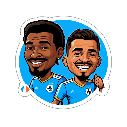 Стікери з веселими карикатурами гравців Сент-Жілуаза та Марселя під час матчу