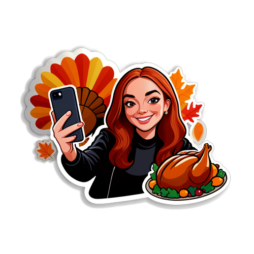 Un personnage de Lindsay Lohan souriant en selfie au festival de Thanksgiving