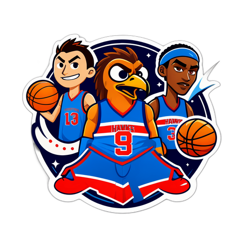 Sporty Basketball Court Sticker featuring Hawks and Pistons