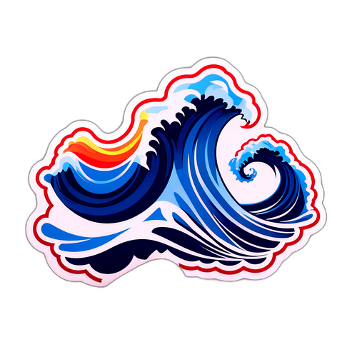 Стикер с картой Сочи и стилизованными волнами