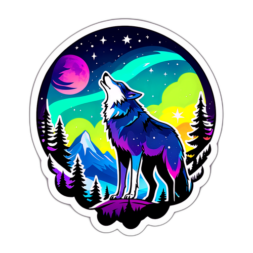 Mystisk Aurora med en Ugglande Varg