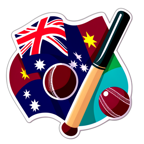 Un bastone da cricket e una palla incrociati sopra le bandiere australiane e delle Indie Occidentali