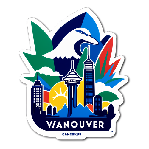 Autocollant vibrant pour les fans des Canucks, mettant en vedette leur logo et des éléments de la ville de Vancouver