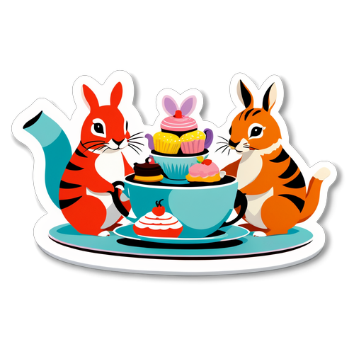 Whimsical Animal Tea Party Sticker