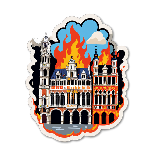Sticker van vuur naast de Grote Markt in Brussel