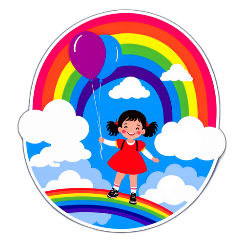 小女孩在彩虹桥上玩耍