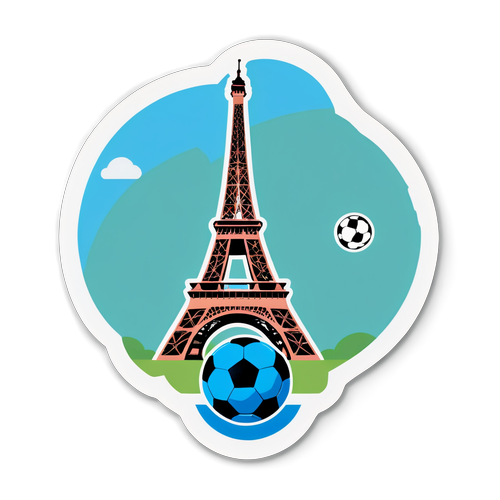 Diseño minimalista de la Torre Eiffel con un balón de fútbol